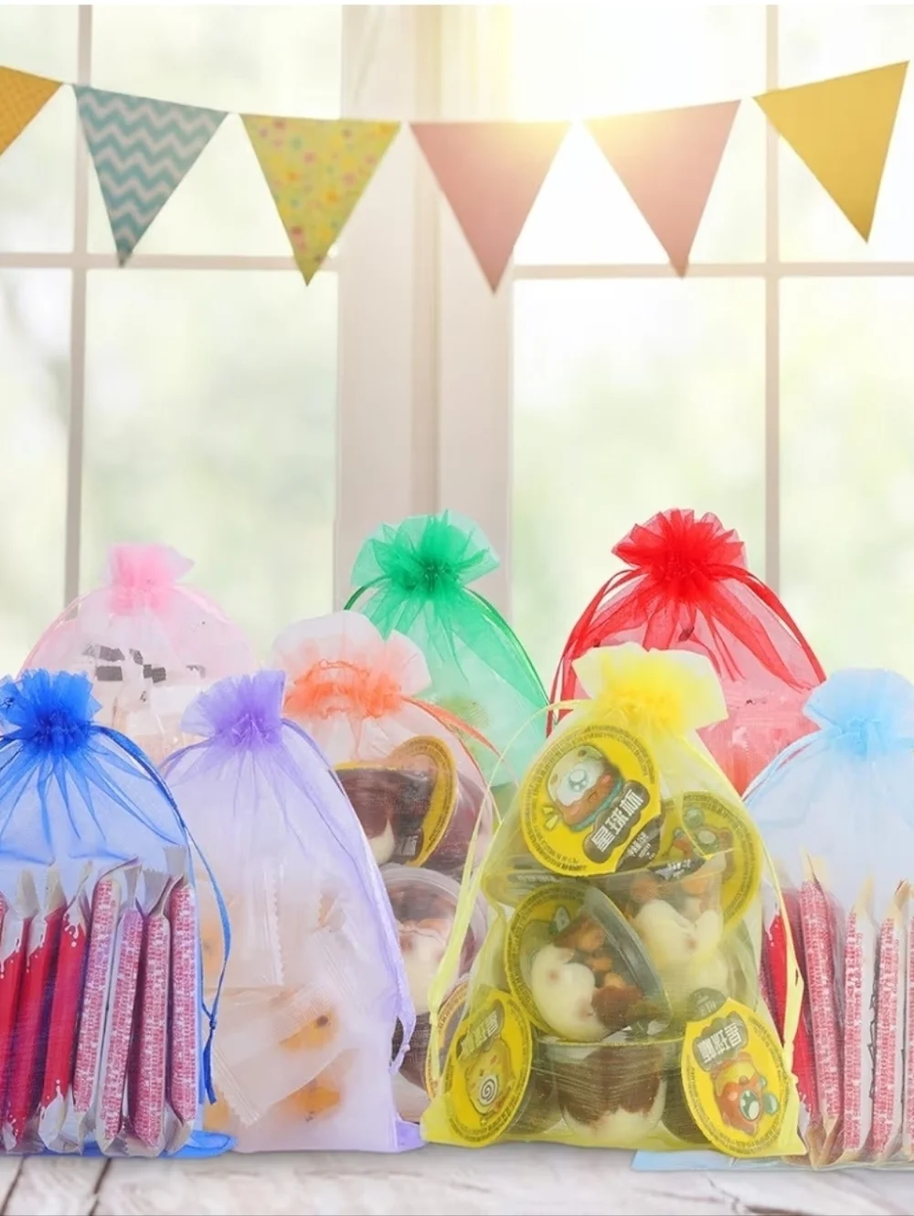 50pc  Assorted Color Organza  Mesh Bags Drawstring Bags For Candy Jewelry Party